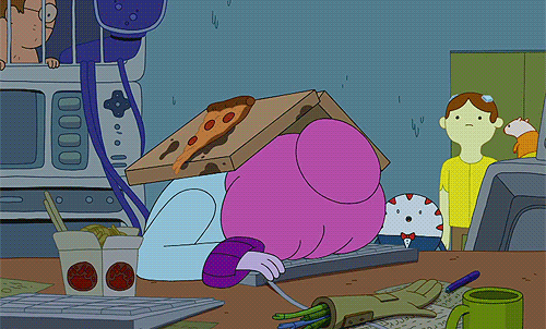 princess bubblegum at a cluttered desk with science equipment in an animated gif
